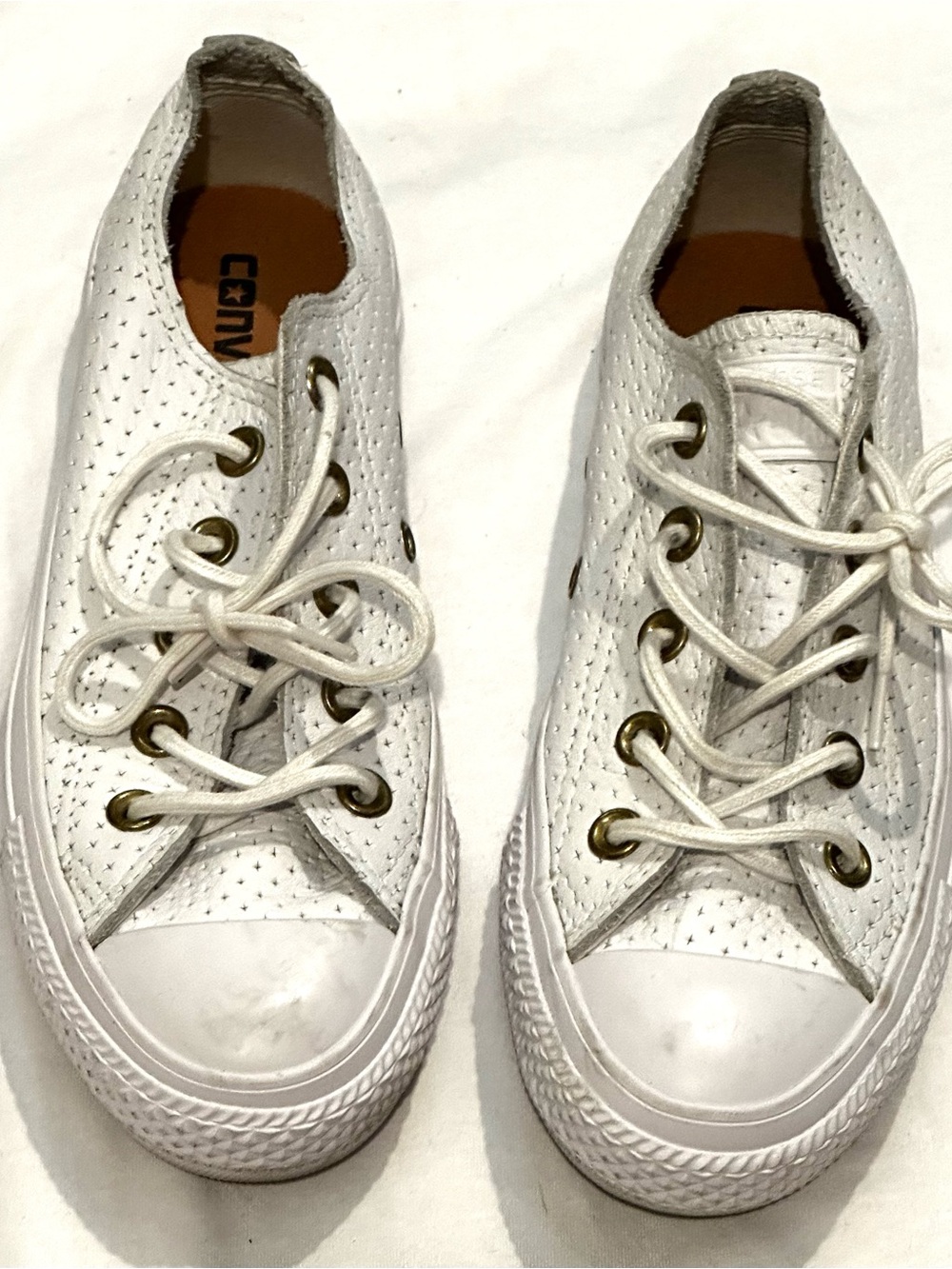 CONVERSE All Star White Low-Top Perforated Leather Sneakers